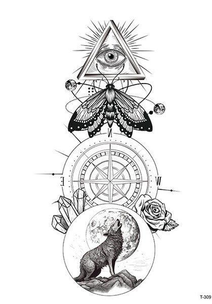 Мотылек, волк, компас