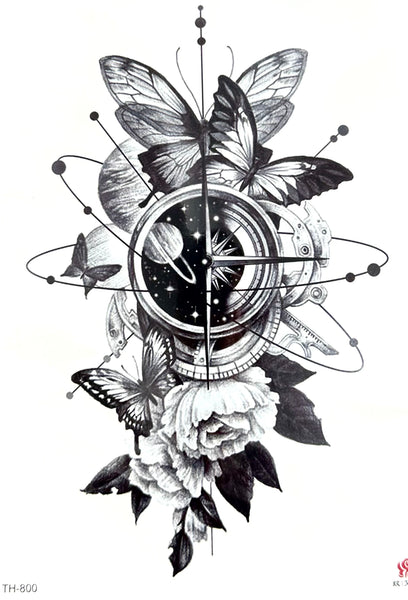 Цветы, компас, бабочки