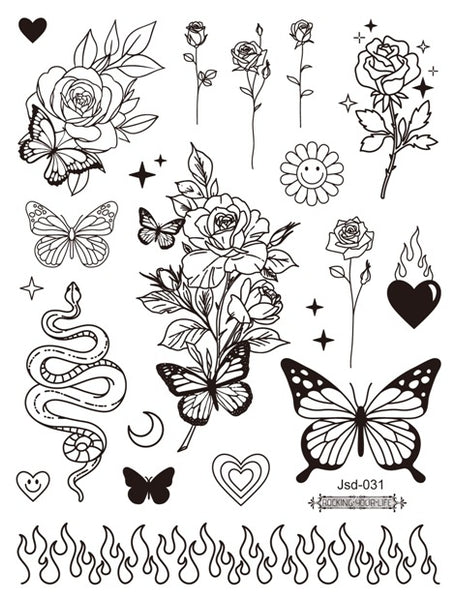 Набор бабочки, змея, цветы