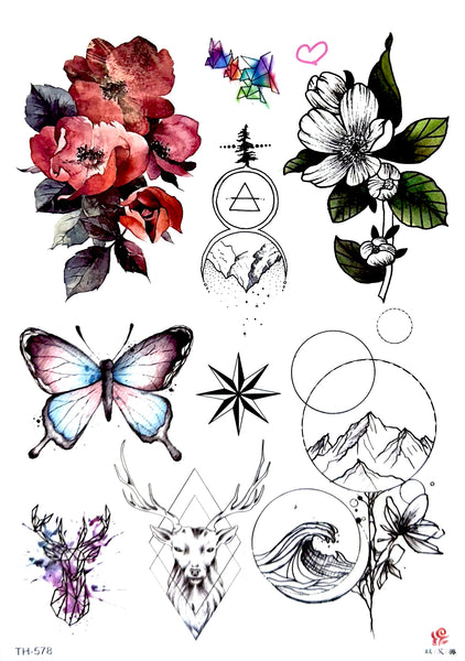 Набор цветы, бабочка, горы